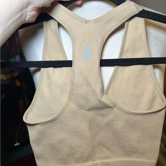 Tan Ribbed Racerback Crop Top - Picture 2 of 3